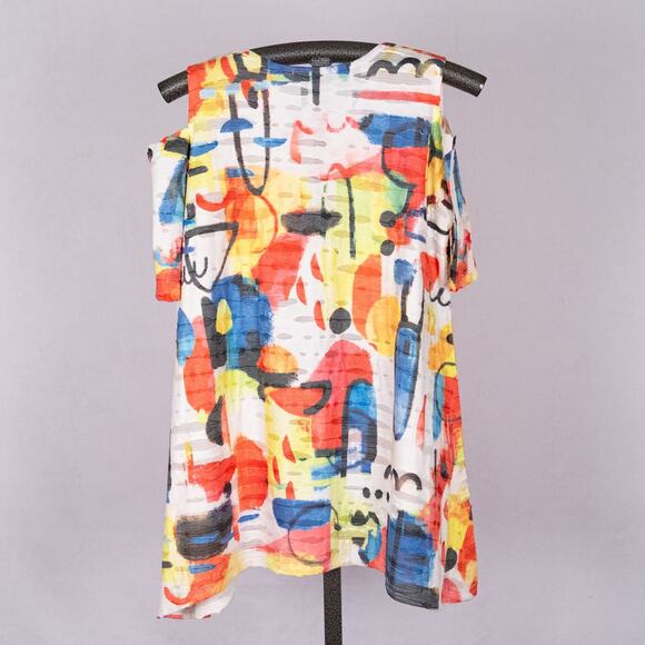 Jess & Jane Womens Colorful Cold Shoulder Tunic Top MEDIUM Wearable Art Abstract - Picture 4 of 6